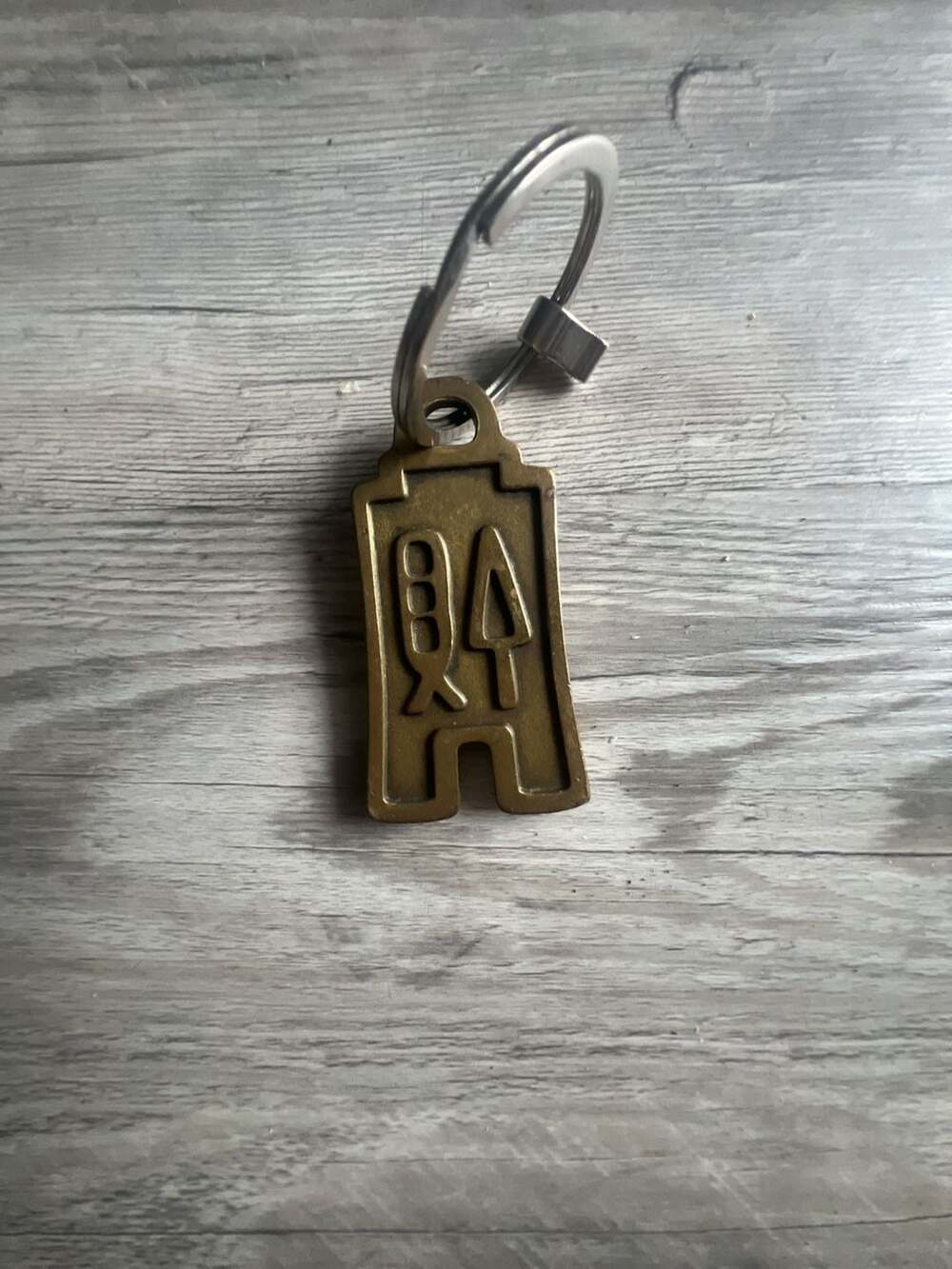 Vintage Brass Key Chain Ring Coin Shaped Token Symbol